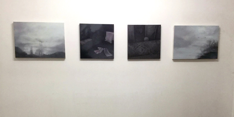 Death in Athens - Row of Abstract Gray Paintings Death in Athens - Row of Abstract Gray Paintings