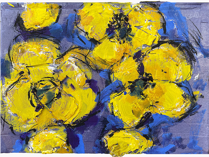 Flower Power 2. Group Art Show Impressionistic flowers in thick yellow paint. Group Art Show